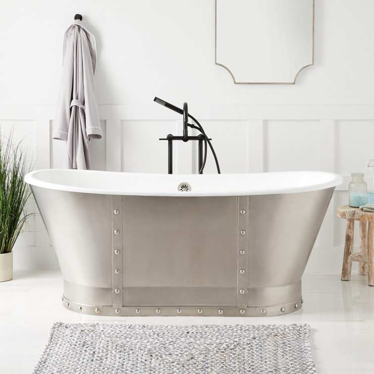Brayden 68" White and Stainless Steel Cast Iron Freestanding Tub