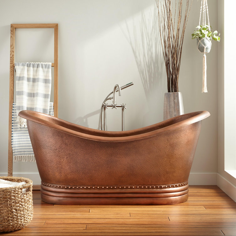 Paige 72" Copper Freestanding Double Slipper Tub with Rolled Rim