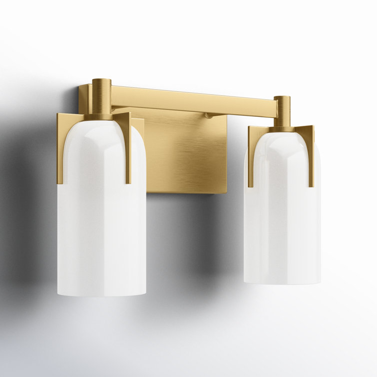 Brass and White Glass 2-Light Dimmable Vanity Fixture