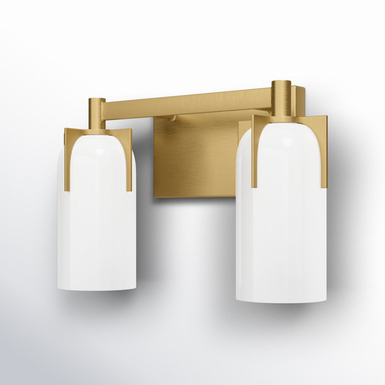 Brass and White Glass 2-Light Dimmable Vanity Fixture
