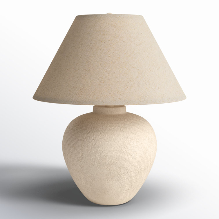 Cream Resin Table Lamp with Linen Shade