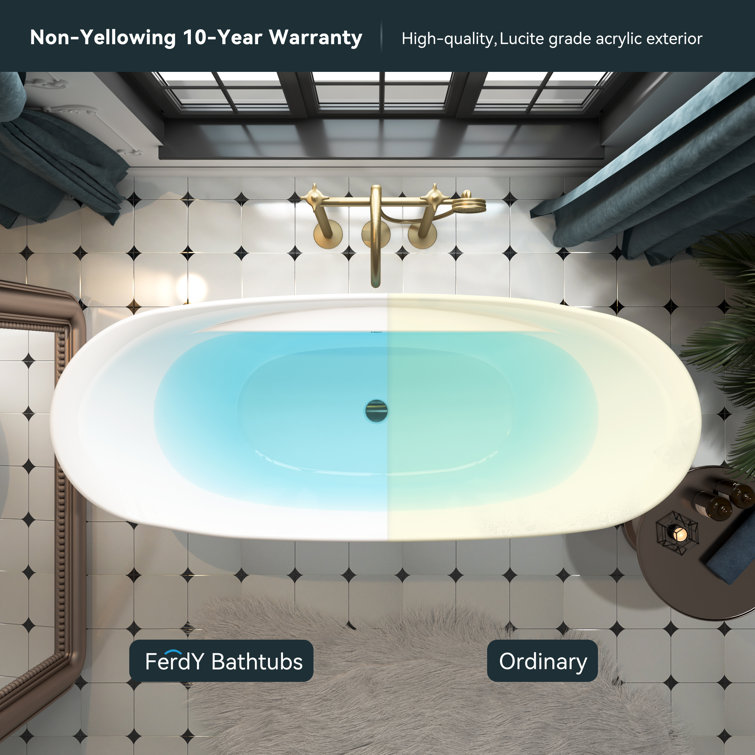 Boracay 67" White Acrylic Freestanding Soaking Bathtub