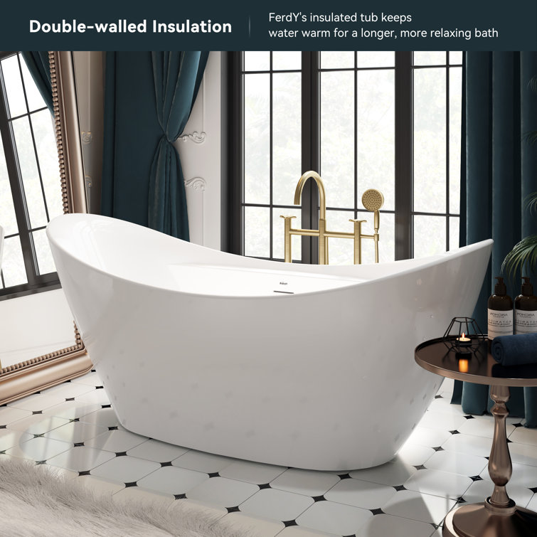 Boracay 67" White Acrylic Freestanding Soaking Bathtub