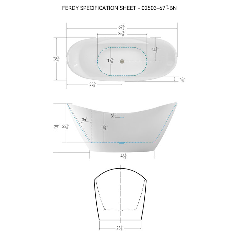 Boracay 67" White Acrylic Freestanding Soaking Bathtub