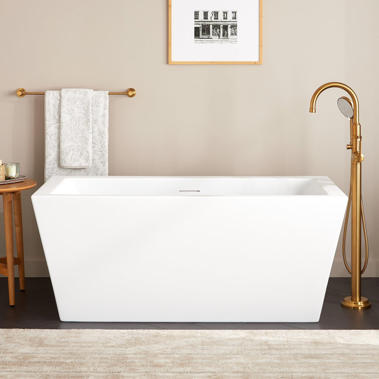 Mayim 59" White Acrylic Freestanding Soaking Tub with Integral Drain