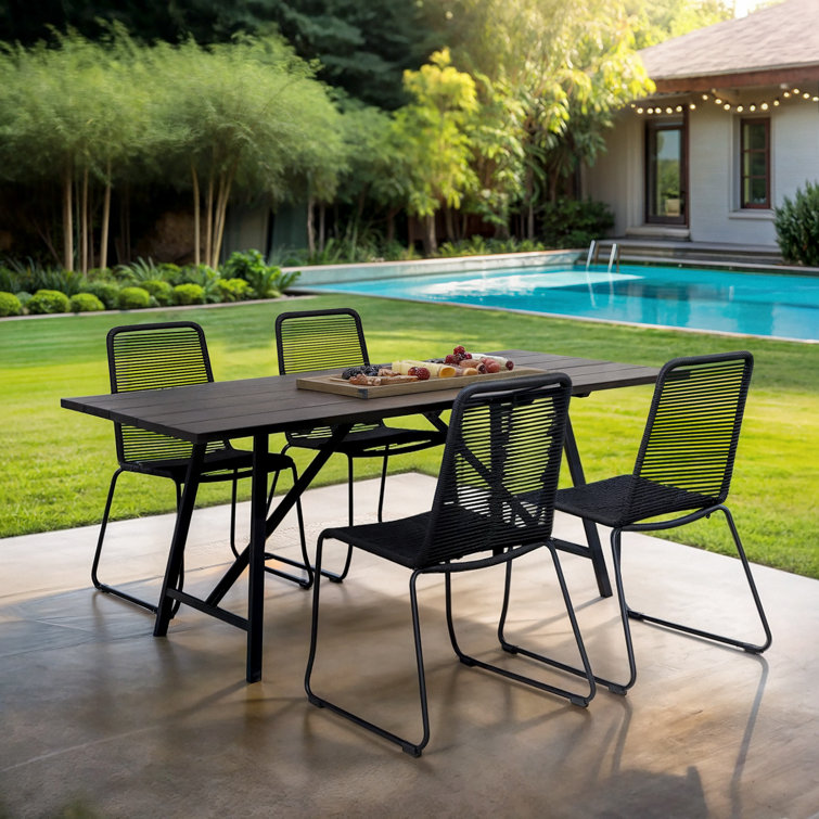 Dark Eucalyptus and Black Metal 4-Person Outdoor Dining Set with Cushions