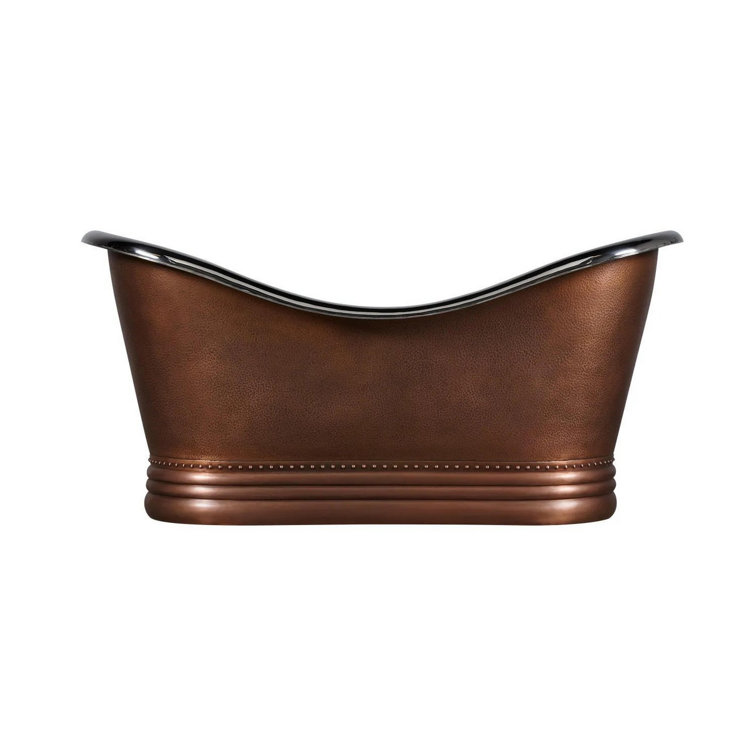 Paige 72" Antique Copper Patina Freestanding Soaking Tub with Rolled Rim