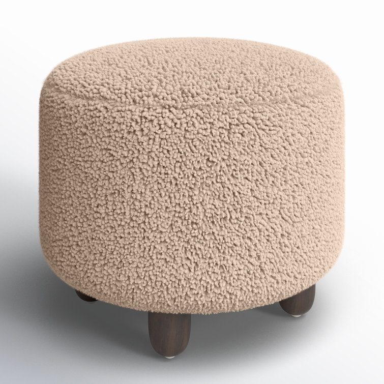 Round Toast Faux Shearling Ottoman with Burnt Birch Legs