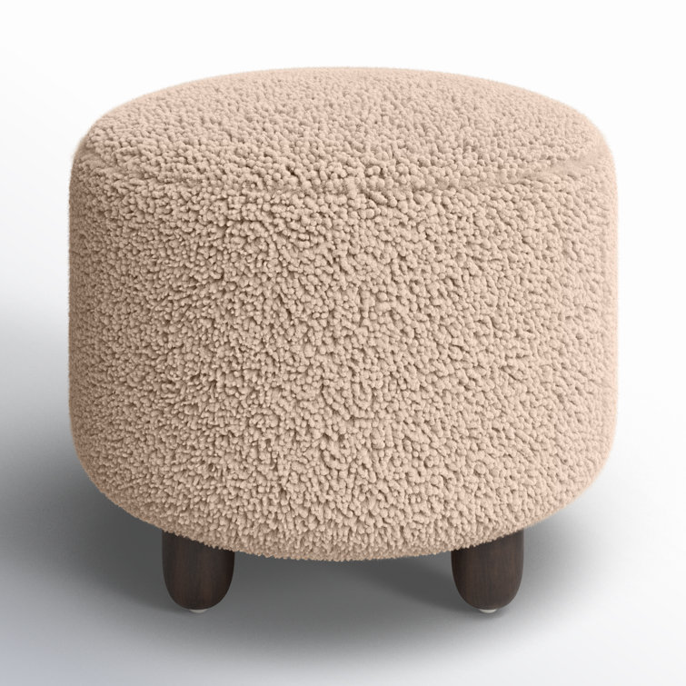 Round Toast Faux Shearling Ottoman with Burnt Birch Legs