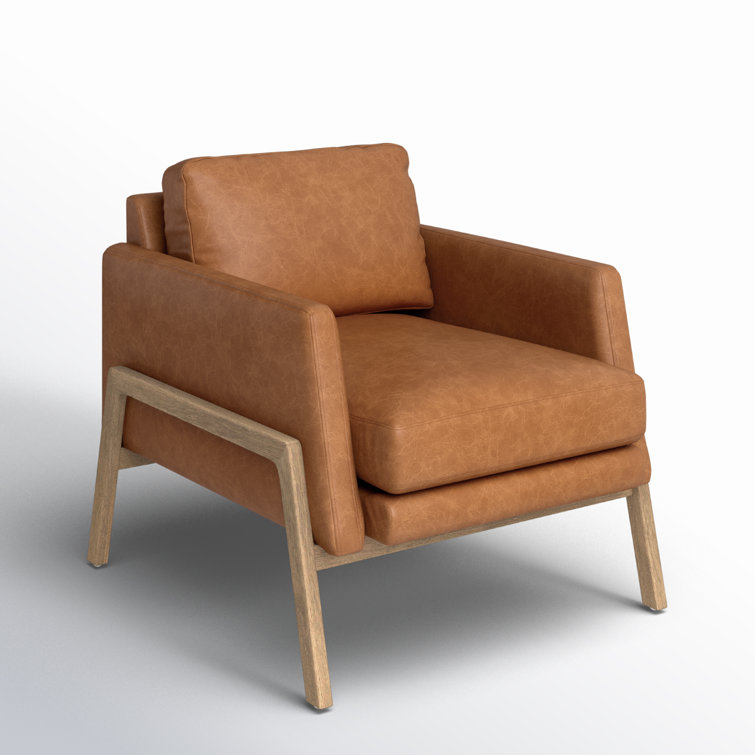 Sonoma Butterscotch Leather and Wood Accent Chair