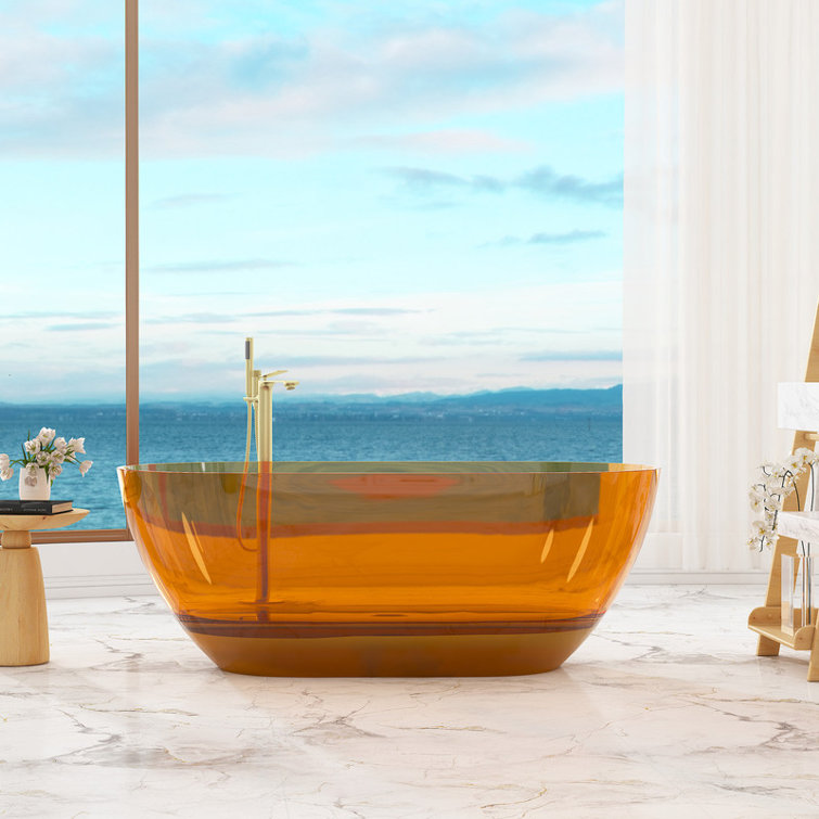 59'' Coffee Transparent Resin Freestanding Soaking Bathtub