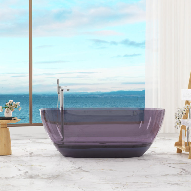 59-Inch Freestanding Transparent Purple Resin Bathtub