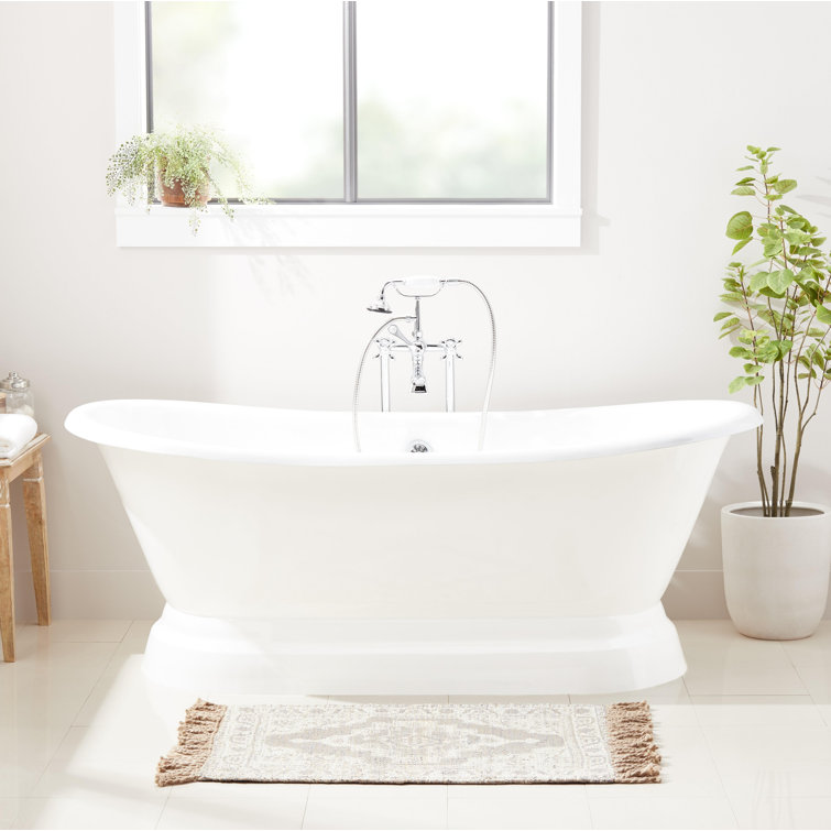 Frayser 71" White Cast Iron Freestanding Oval Pedestal Tub