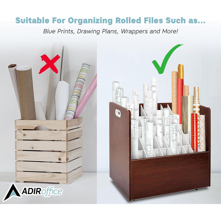 Mahogany Mobile 50-Compartment Roll File Organizer with Vinyl Laminate