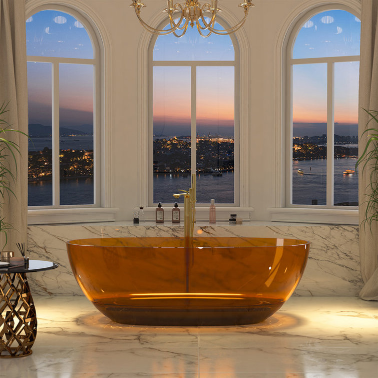67'' Coffee Transparent Resin Freestanding Soaking Bathtub