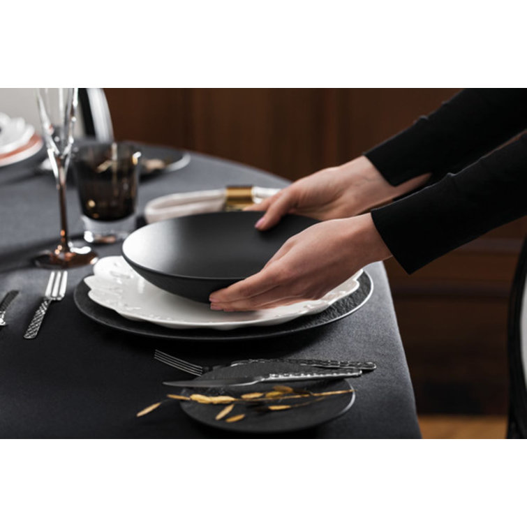Black Porcelain 12-Piece Round Dinnerware Set