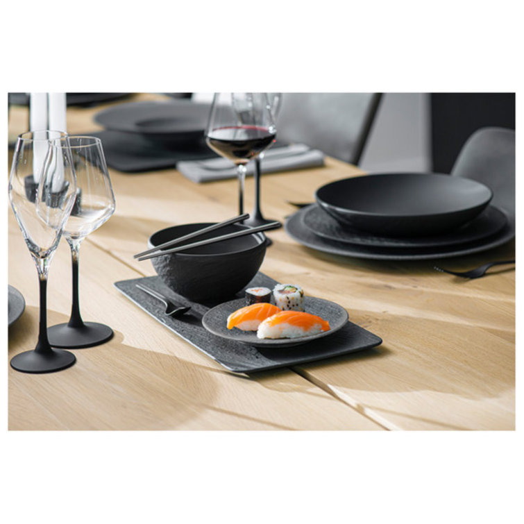 Black Textured Ceramic Rectangular Serving Tray