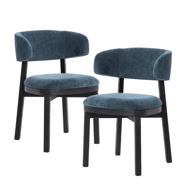 Blue Upholstered Acacia Dining Chairs with Solid Back, Set of 2