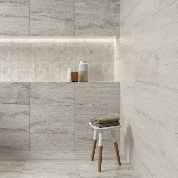 Rocky 12" x 24" Light Gray Porcelain Marble Look Tile