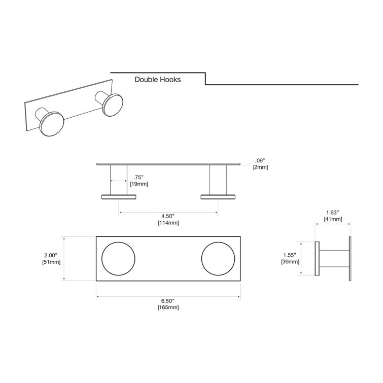 Matte Black Double Hook Wall Mount with Rectangular Base