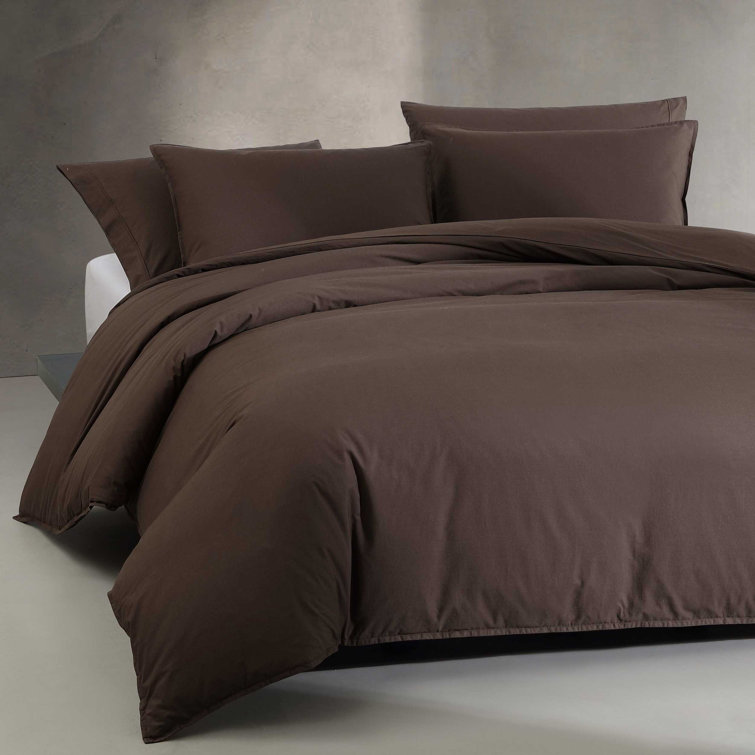 Earth Brown Queen Cotton Duvet Cover Set with Shams