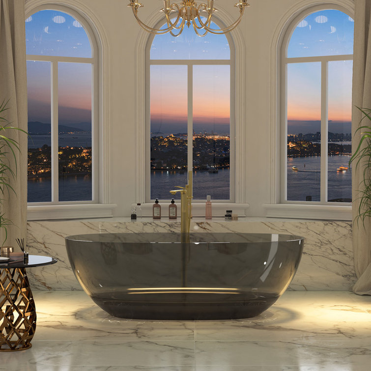 67'' x 30'' Black Transparent Resin Freestanding Soaking Bathtub