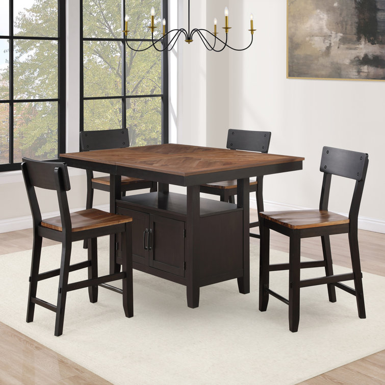 Bermuda Black and Brown Wood Counter Height Dining Set with Storage