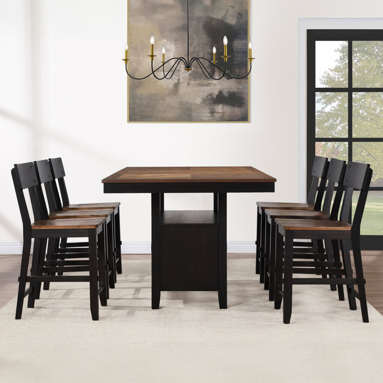 Bermuda 7-Piece Black and Acacia Wood Counter Dining Set