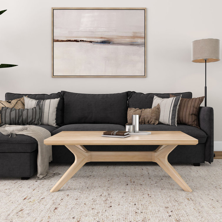 Blonde Solid Wood Cross Leg Rectangular Coffee Table, 48 inches