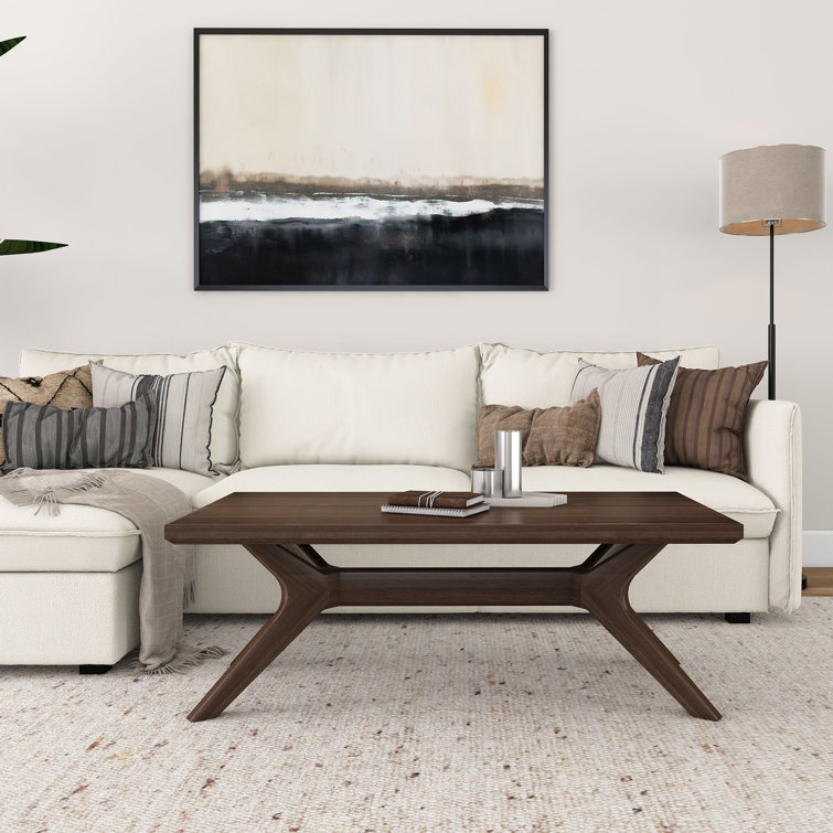 Walnut Brown Solid Wood Rectangular Coffee Table with Cross Legs