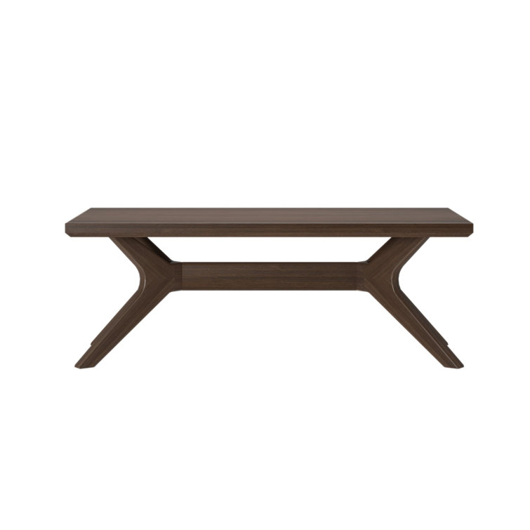 Walnut Brown Solid Wood Rectangular Coffee Table with Cross Legs
