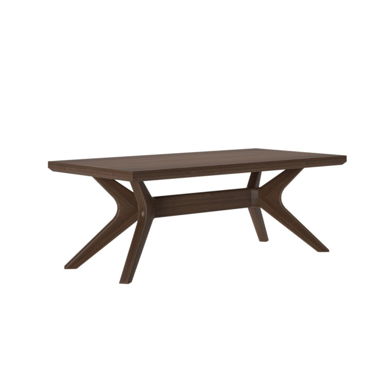 Walnut Brown Solid Wood Rectangular Coffee Table with Cross Legs