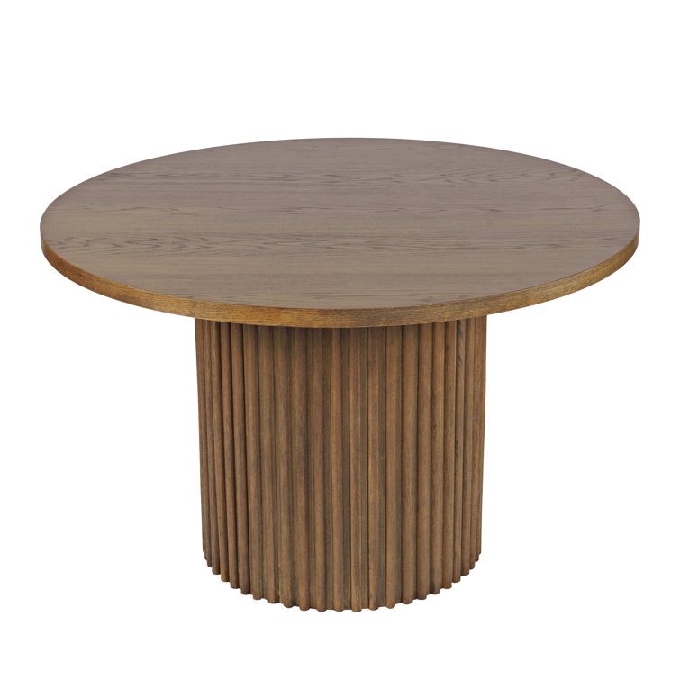 Auden Round Walnut Mid-Century Modern Fluted Pedestal Dining Table