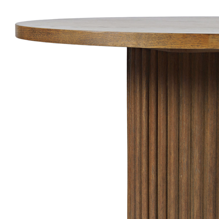 Auden Round Walnut Mid-Century Modern Fluted Pedestal Dining Table