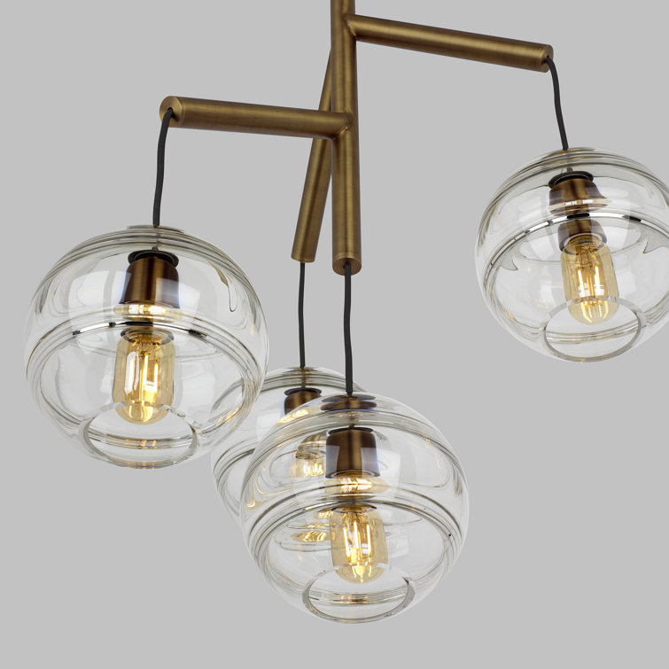 Sedona Aged Brass 4-Light LED Chandelier with Clear Glass Globe