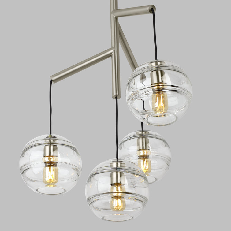 Aged Brass and Clear Glass 4-Light Chandelier