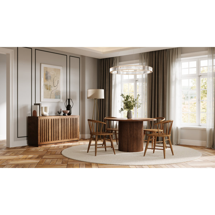 Auden Round Walnut Mid-Century Modern Fluted Pedestal Dining Table