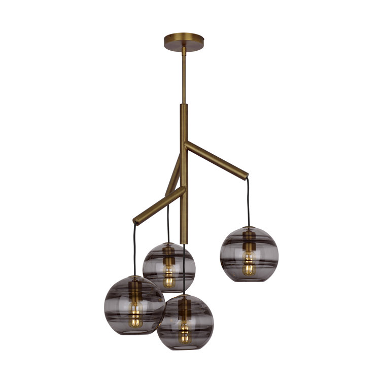 Sedona 4-Light Aged Brass Chandelier with Transparent Smoke Glass