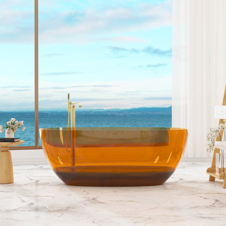 59'' Coffee Transparent Resin Freestanding Soaking Bathtub