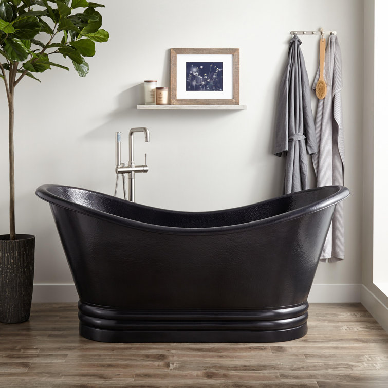 Raye 71" Antique Black Copper Freestanding Tub with White Drain