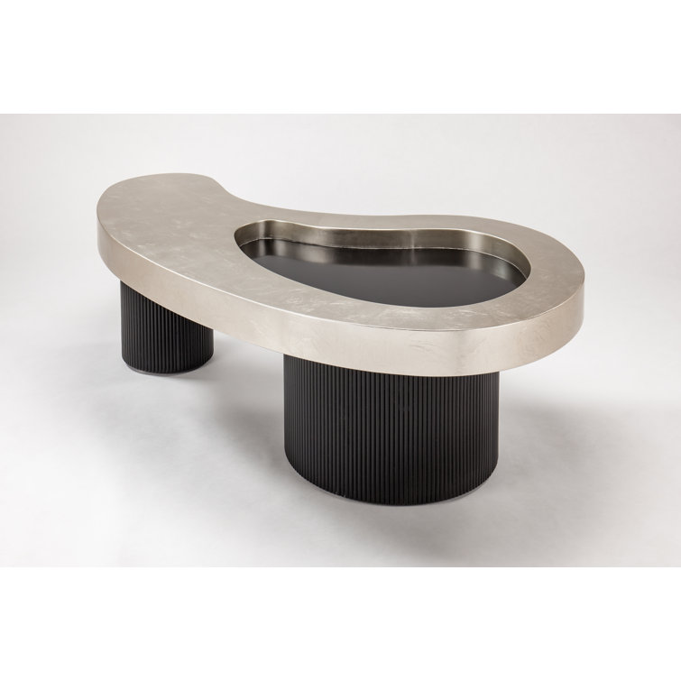 Silverleaf and Black Ribbed Base Kidney-Shaped Coffee Table