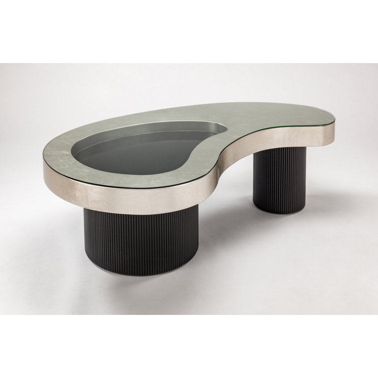 Silverleaf and Black Ribbed Base Kidney-Shaped Coffee Table