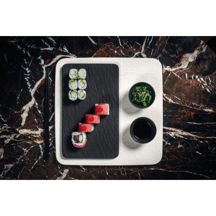 Black Textured Ceramic Rectangular Serving Tray