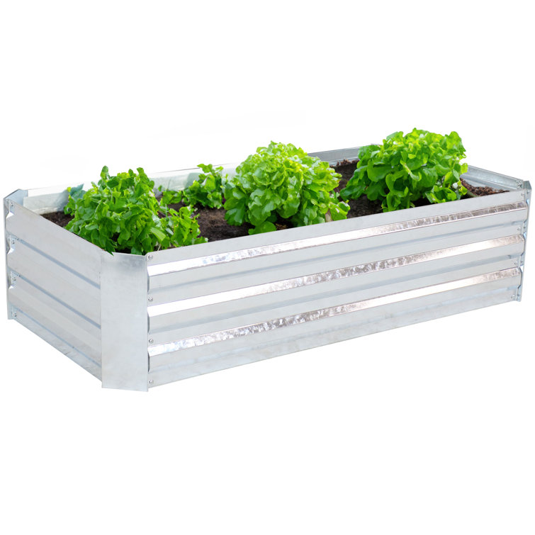 Silver Galvanized Steel Raised Garden Bed for Outdoor Plants