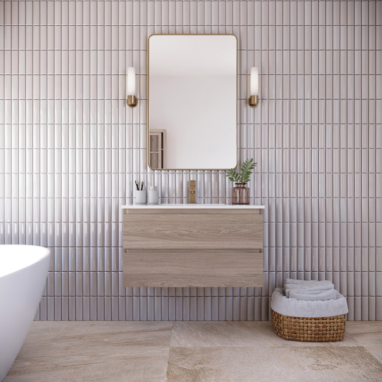 Vanilla Oak 35" Wall-Mount Floating Single Vanity Base