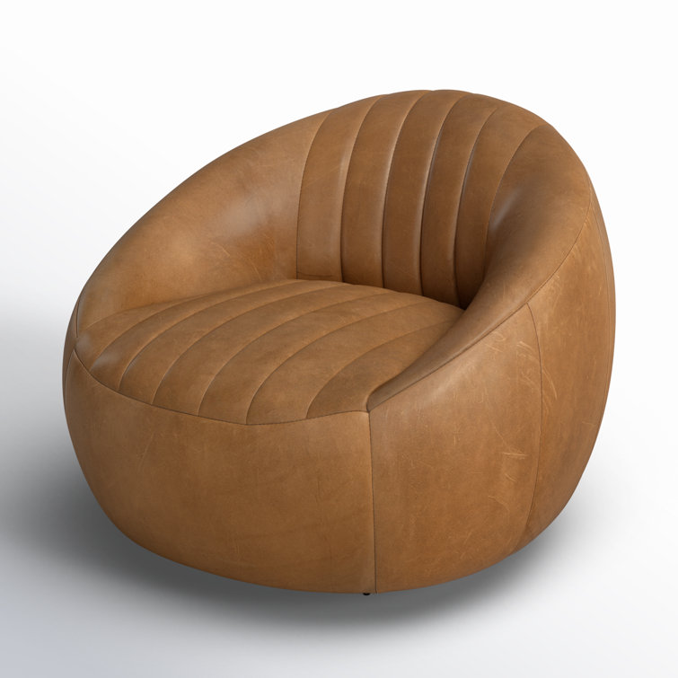 Sienna Brown Top Grain Leather Swivel Barrel Chair