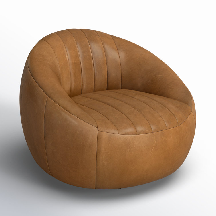 Sienna Brown Top Grain Leather Swivel Barrel Chair