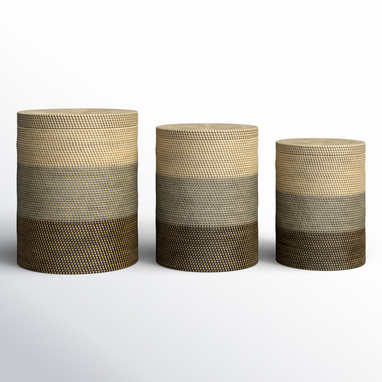 Handwoven Round Rattan Storage Baskets with Lids, Set of 3