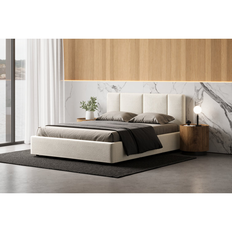 Cream Beige Boucle Upholstered Queen Bed with Tufted Headboard