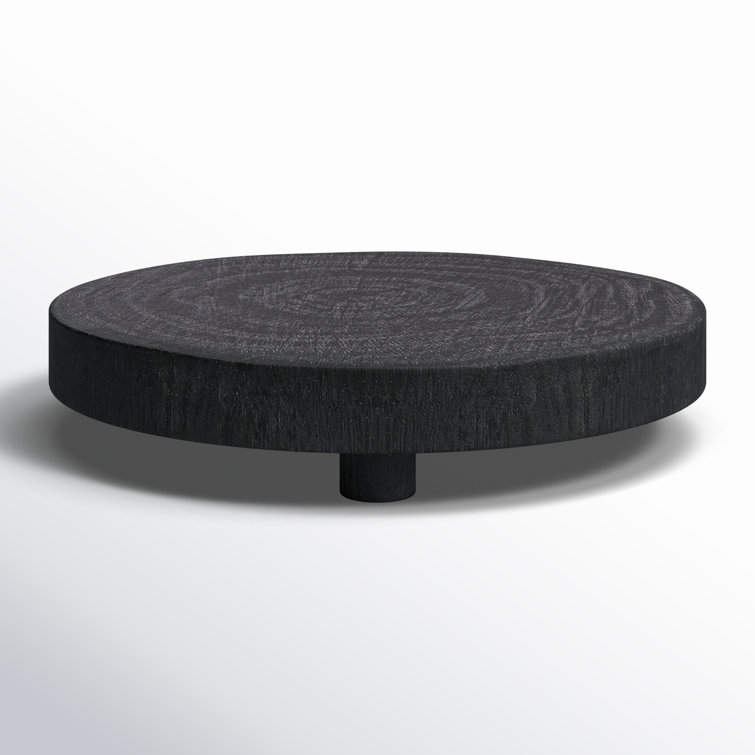 Black Round Solid Wood Ottoman and Coffee Table Tray